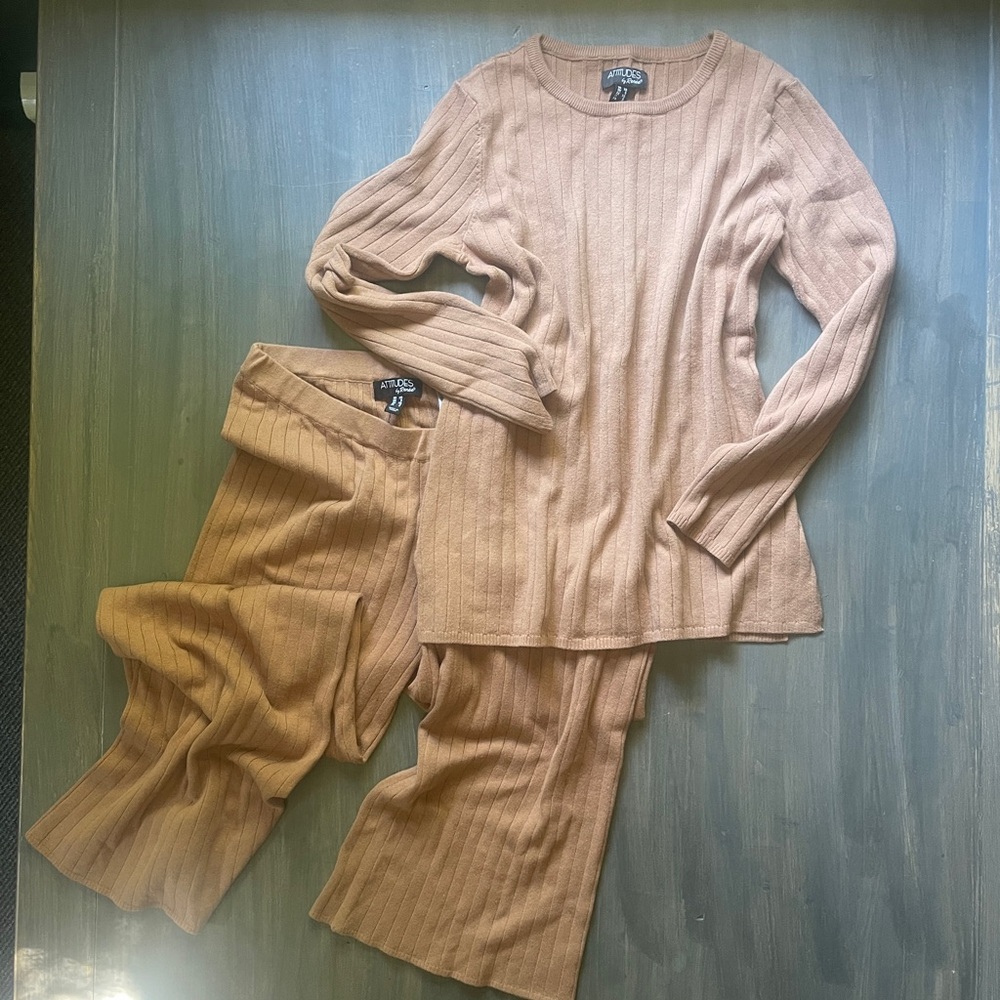 Apt. 9 Tan Ribbed Knit Wide Leg Set